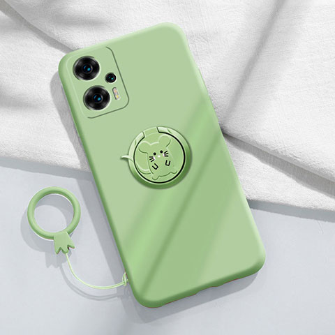 Custodia Silicone Ultra Sottile Morbida Cover con Magnetico Anello Supporto S01 per Xiaomi Redmi Note 12 Turbo 5G Verde Pastello