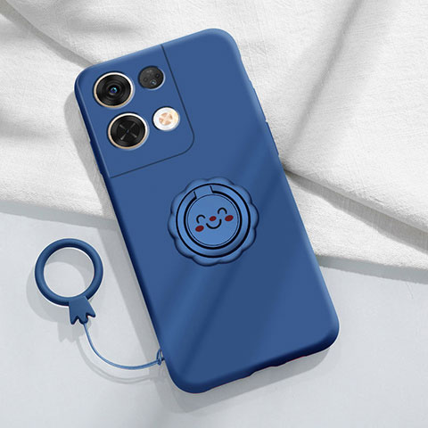 Custodia Silicone Ultra Sottile Morbida Cover con Magnetico Anello Supporto S01 per Xiaomi Redmi Note 13 5G Blu