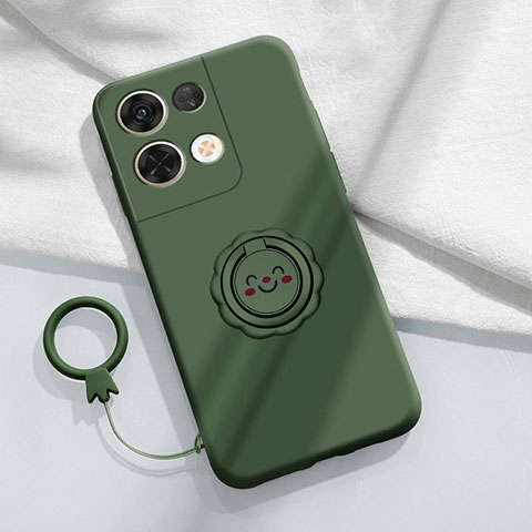 Custodia Silicone Ultra Sottile Morbida Cover con Magnetico Anello Supporto S01 per Xiaomi Redmi Note 13 5G Verde Notte