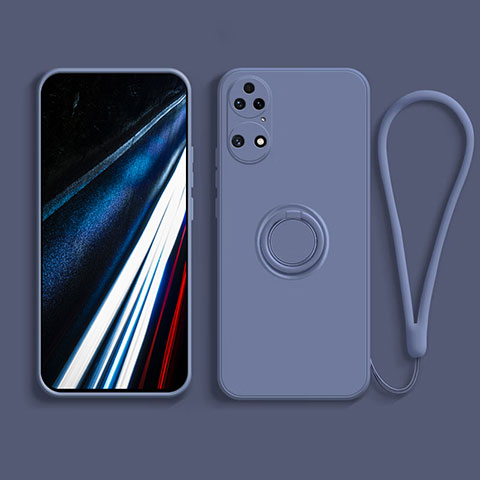 Custodia Silicone Ultra Sottile Morbida Cover con Magnetico Anello Supporto S02 per Huawei P50 Grigio Lavanda