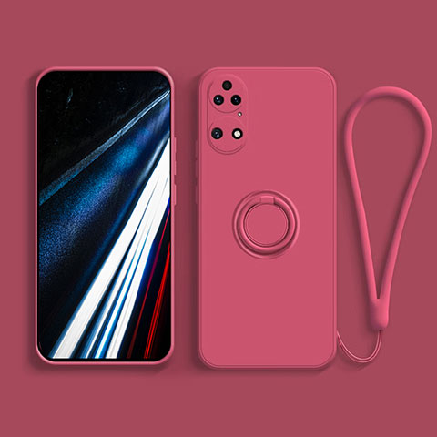 Custodia Silicone Ultra Sottile Morbida Cover con Magnetico Anello Supporto S02 per Huawei P50 Pro Rosso