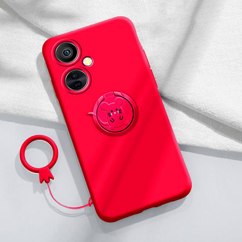 Custodia Silicone Ultra Sottile Morbida Cover con Magnetico Anello Supporto S02 per OnePlus Nord CE 3 5G Rosso