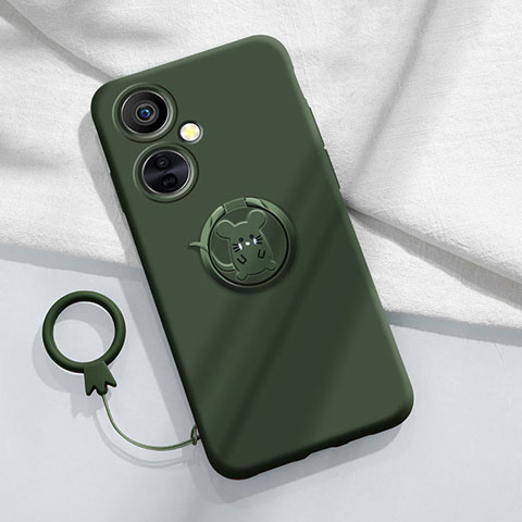 Custodia Silicone Ultra Sottile Morbida Cover con Magnetico Anello Supporto S02 per OnePlus Nord CE 3 Lite 5G Verde Notte