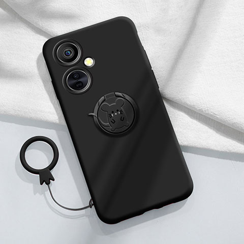 Custodia Silicone Ultra Sottile Morbida Cover con Magnetico Anello Supporto S02 per OnePlus Nord N30 5G Nero