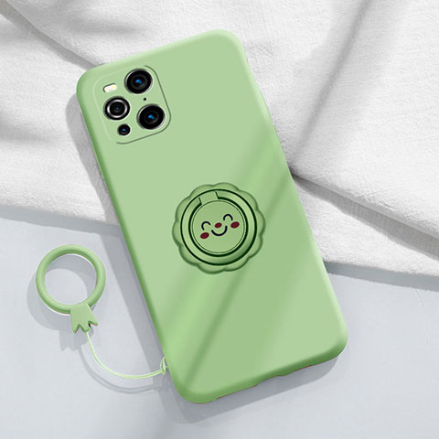 Custodia Silicone Ultra Sottile Morbida Cover con Magnetico Anello Supporto S02 per Oppo Find X3 5G Verde Pastello