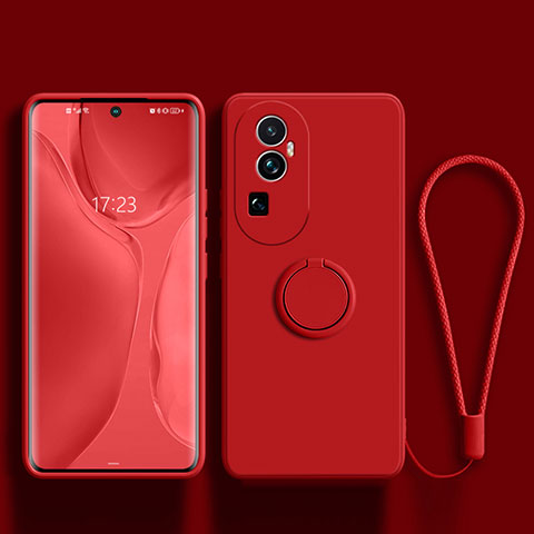 Custodia Silicone Ultra Sottile Morbida Cover con Magnetico Anello Supporto S02 per Oppo Reno10 Pro+ Plus 5G Rosso