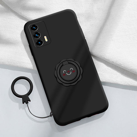 Custodia Silicone Ultra Sottile Morbida Cover con Magnetico Anello Supporto S02 per Realme GT Master 5G Nero