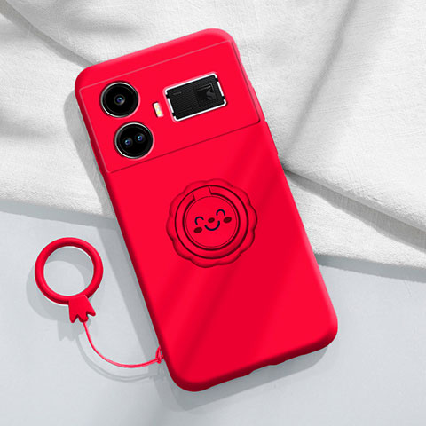 Custodia Silicone Ultra Sottile Morbida Cover con Magnetico Anello Supporto S02 per Realme GT5 5G Rosso