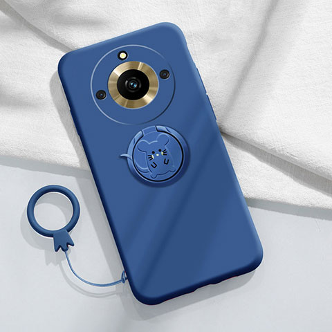 Custodia Silicone Ultra Sottile Morbida Cover con Magnetico Anello Supporto S02 per Realme Narzo 60 Pro 5G Blu