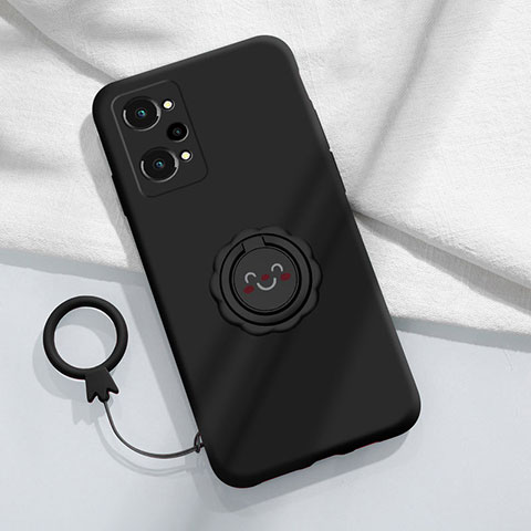 Custodia Silicone Ultra Sottile Morbida Cover con Magnetico Anello Supporto S02 per Realme Q5 Pro 5G Nero