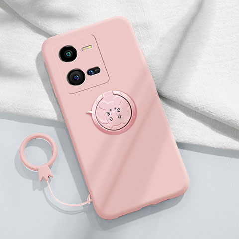 Custodia Silicone Ultra Sottile Morbida Cover con Magnetico Anello Supporto S02 per Vivo iQOO 10 Pro 5G Rosa