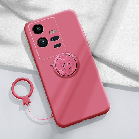 Custodia Silicone Ultra Sottile Morbida Cover con Magnetico Anello Supporto S02 per Vivo iQOO 11 5G Rosa Caldo