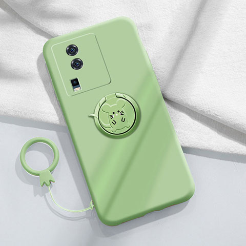 Custodia Silicone Ultra Sottile Morbida Cover con Magnetico Anello Supporto S02 per Vivo iQOO Neo7 5G Verde