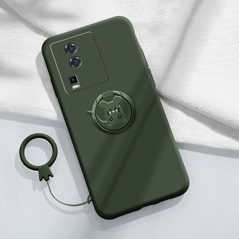 Custodia Silicone Ultra Sottile Morbida Cover con Magnetico Anello Supporto S02 per Vivo iQOO Neo7 SE Verde Notte