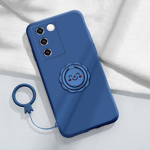 Custodia Silicone Ultra Sottile Morbida Cover con Magnetico Anello Supporto S02 per Vivo V27 Pro 5G Blu