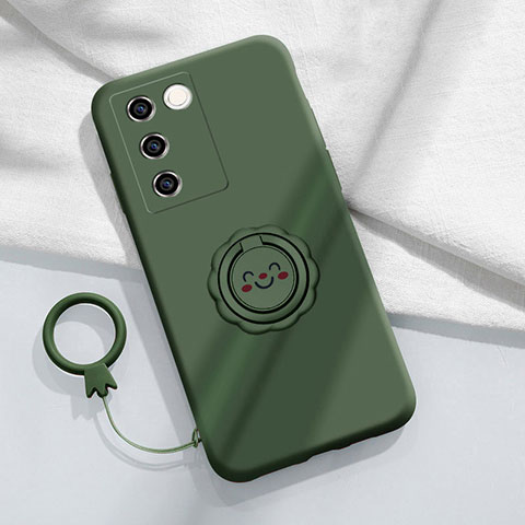 Custodia Silicone Ultra Sottile Morbida Cover con Magnetico Anello Supporto S02 per Vivo V27 Pro 5G Verde Notte