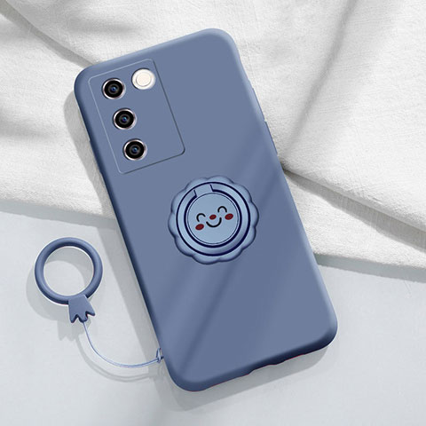 Custodia Silicone Ultra Sottile Morbida Cover con Magnetico Anello Supporto S02 per Vivo V27e 5G Grigio Lavanda