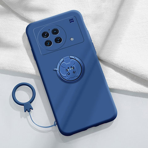 Custodia Silicone Ultra Sottile Morbida Cover con Magnetico Anello Supporto S02 per Vivo X Note Blu