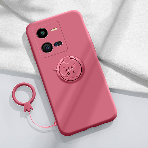 Custodia Silicone Ultra Sottile Morbida Cover con Magnetico Anello Supporto S02 per Vivo X80 Lite 5G Rosso