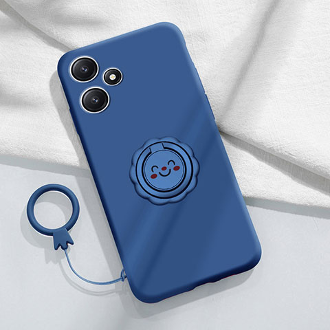 Custodia Silicone Ultra Sottile Morbida Cover con Magnetico Anello Supporto S02 per Xiaomi Poco M6 Pro 5G Blu