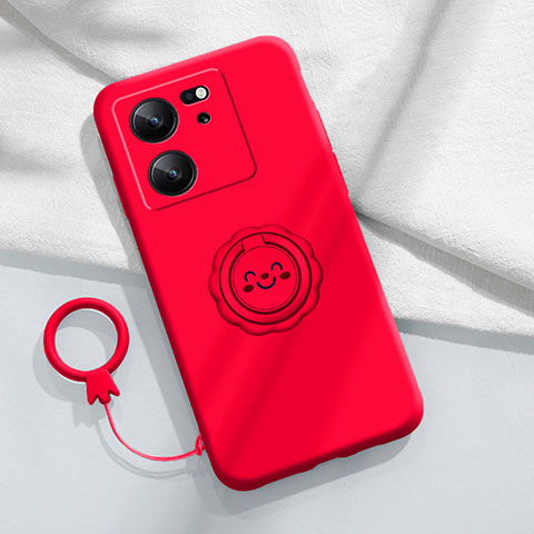 Custodia Silicone Ultra Sottile Morbida Cover con Magnetico Anello Supporto S02 per Xiaomi Redmi K60 Ultra 5G Rosso