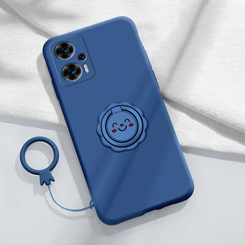 Custodia Silicone Ultra Sottile Morbida Cover con Magnetico Anello Supporto S02 per Xiaomi Redmi Note 12 Turbo 5G Blu