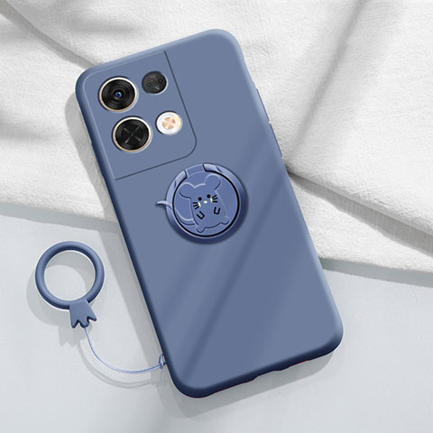 Custodia Silicone Ultra Sottile Morbida Cover con Magnetico Anello Supporto S02 per Xiaomi Redmi Note 13 5G Grigio Lavanda