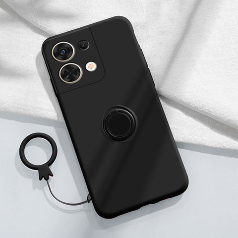 Custodia Silicone Ultra Sottile Morbida Cover con Magnetico Anello Supporto S03 per Oppo Reno9 Pro 5G Nero