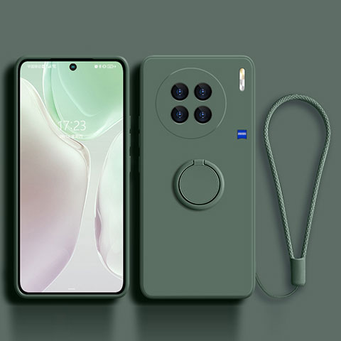 Custodia Silicone Ultra Sottile Morbida Cover con Magnetico Anello Supporto S03 per Vivo X90 Pro+ Plus 5G Verde Notte