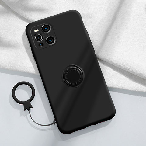 Custodia Silicone Ultra Sottile Morbida Cover con Magnetico Anello Supporto S04 per Oppo Find X3 5G Nero