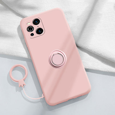 Custodia Silicone Ultra Sottile Morbida Cover con Magnetico Anello Supporto S04 per Oppo Find X3 5G Rosa