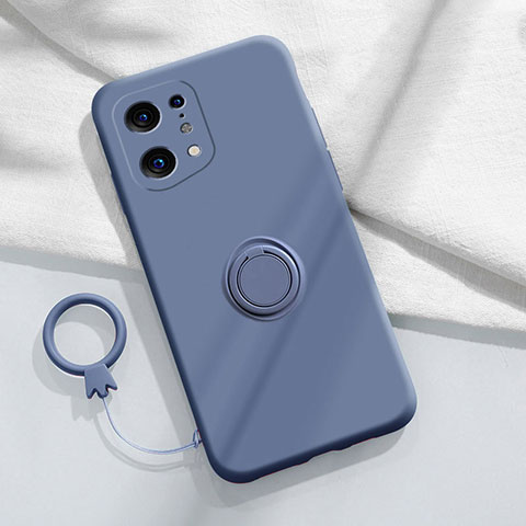 Custodia Silicone Ultra Sottile Morbida Cover con Magnetico Anello Supporto S04 per Oppo Find X5 5G Grigio Lavanda