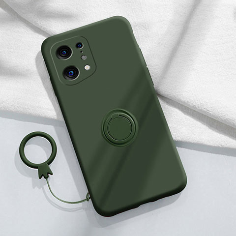 Custodia Silicone Ultra Sottile Morbida Cover con Magnetico Anello Supporto S04 per Oppo Find X5 5G Verde Notte