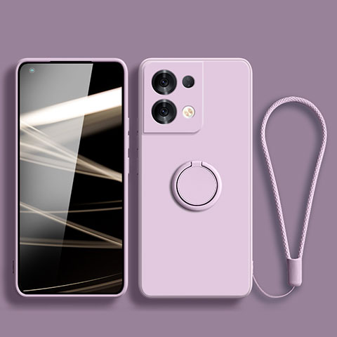 Custodia Silicone Ultra Sottile Morbida Cover con Magnetico Anello Supporto S04 per Oppo Reno8 Pro 5G Lavanda