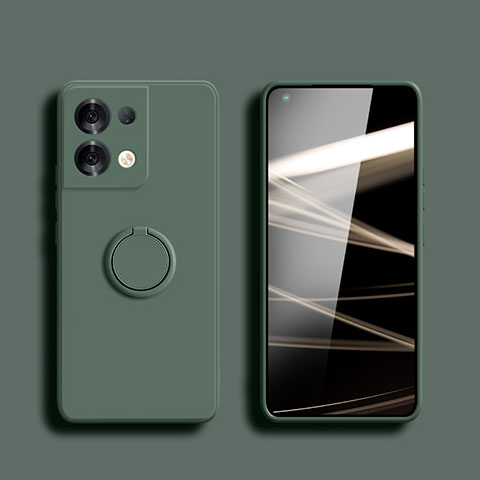 Custodia Silicone Ultra Sottile Morbida Cover con Magnetico Anello Supporto S05 per Oppo Reno9 Pro 5G Verde Notte