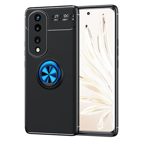 Custodia Silicone Ultra Sottile Morbida Cover con Magnetico Anello Supporto SD1 per Huawei Honor 70 Pro 5G Blu e Nero