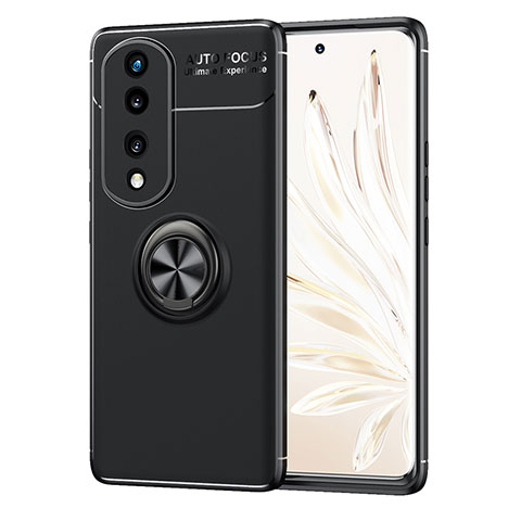 Custodia Silicone Ultra Sottile Morbida Cover con Magnetico Anello Supporto SD1 per Huawei Honor 70 Pro 5G Nero