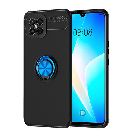 Custodia Silicone Ultra Sottile Morbida Cover con Magnetico Anello Supporto SD1 per Huawei Nova 8 SE 4G Blu e Nero