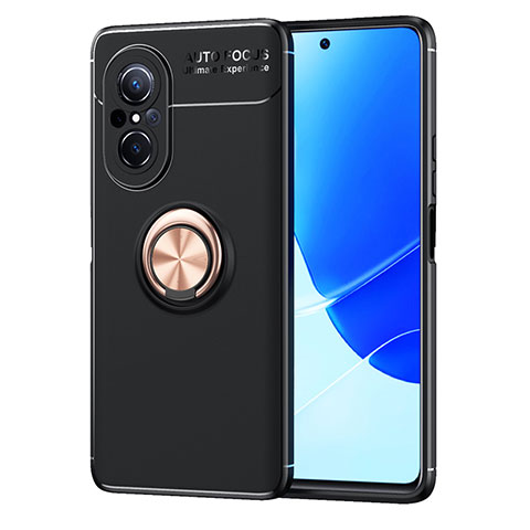 Custodia Silicone Ultra Sottile Morbida Cover con Magnetico Anello Supporto SD1 per Huawei Nova 9 SE Oro e Nero