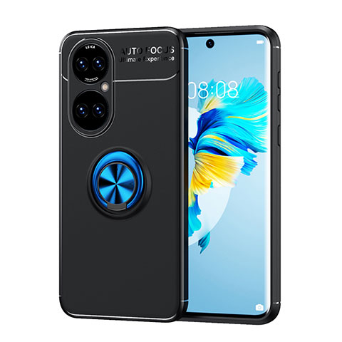 Custodia Silicone Ultra Sottile Morbida Cover con Magnetico Anello Supporto SD1 per Huawei P50 Pro Blu e Nero