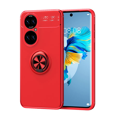 Custodia Silicone Ultra Sottile Morbida Cover con Magnetico Anello Supporto SD1 per Huawei P50 Rosso