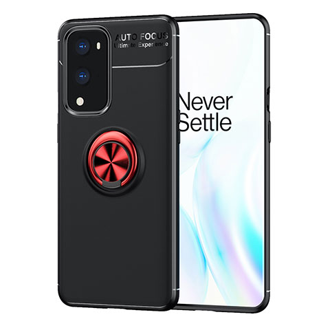 Custodia Silicone Ultra Sottile Morbida Cover con Magnetico Anello Supporto SD1 per OnePlus 9 Pro 5G Rosso e Nero