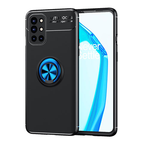 Custodia Silicone Ultra Sottile Morbida Cover con Magnetico Anello Supporto SD1 per OnePlus 9R 5G Blu e Nero