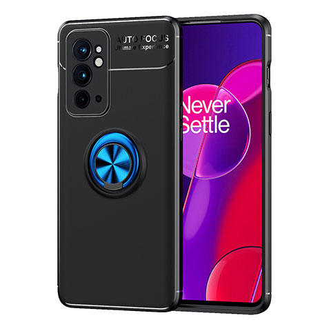 Custodia Silicone Ultra Sottile Morbida Cover con Magnetico Anello Supporto SD1 per OnePlus 9RT 5G Blu e Nero