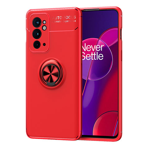 Custodia Silicone Ultra Sottile Morbida Cover con Magnetico Anello Supporto SD1 per OnePlus 9RT 5G Rosso