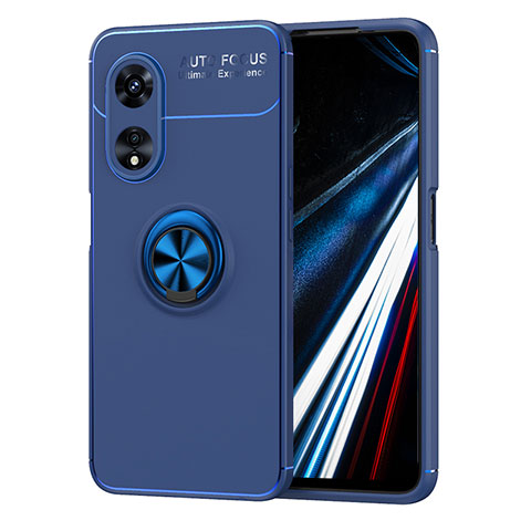 Custodia Silicone Ultra Sottile Morbida Cover con Magnetico Anello Supporto SD1 per Oppo A18 Blu