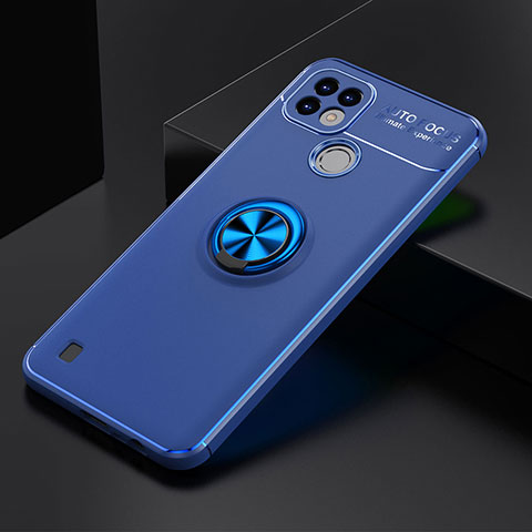 Custodia Silicone Ultra Sottile Morbida Cover con Magnetico Anello Supporto SD1 per Realme C21 Blu