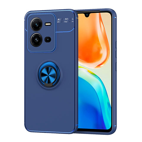 Custodia Silicone Ultra Sottile Morbida Cover con Magnetico Anello Supporto SD1 per Vivo X80 Lite 5G Blu