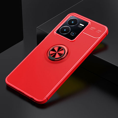 Custodia Silicone Ultra Sottile Morbida Cover con Magnetico Anello Supporto SD1 per Vivo Y35 4G Rosso