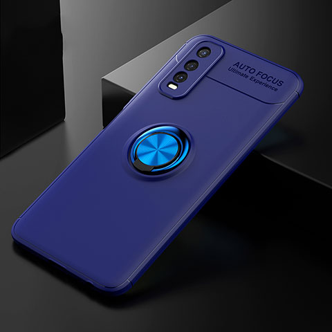 Custodia Silicone Ultra Sottile Morbida Cover con Magnetico Anello Supporto SD1 per Vivo Y50t Blu